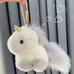 Fluffy Cute Unicorn Bag Charm Real Rex Rabbit Fur Key Ring Backpack Clips Handbag Key Accessories Bag Charms For Girl Women