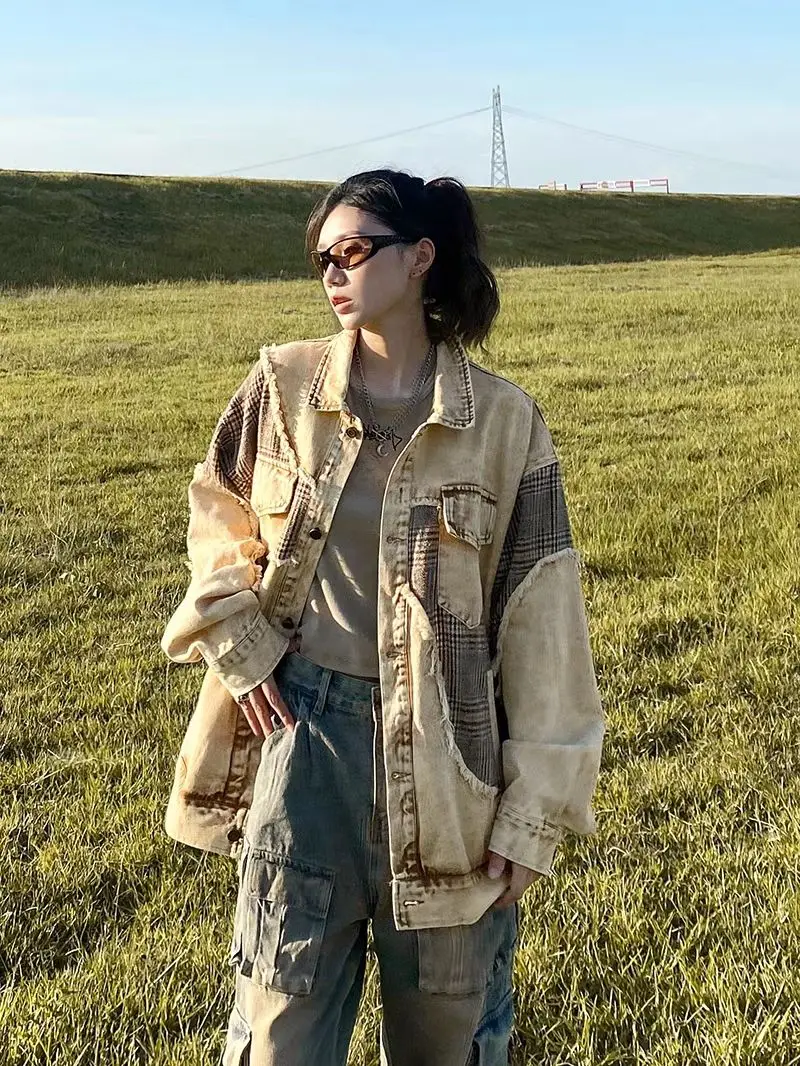 

American Retro Spliced ​​Denim Jacket Spring And Autumn New Casual Loose Couple Versatile Jacket Trendy