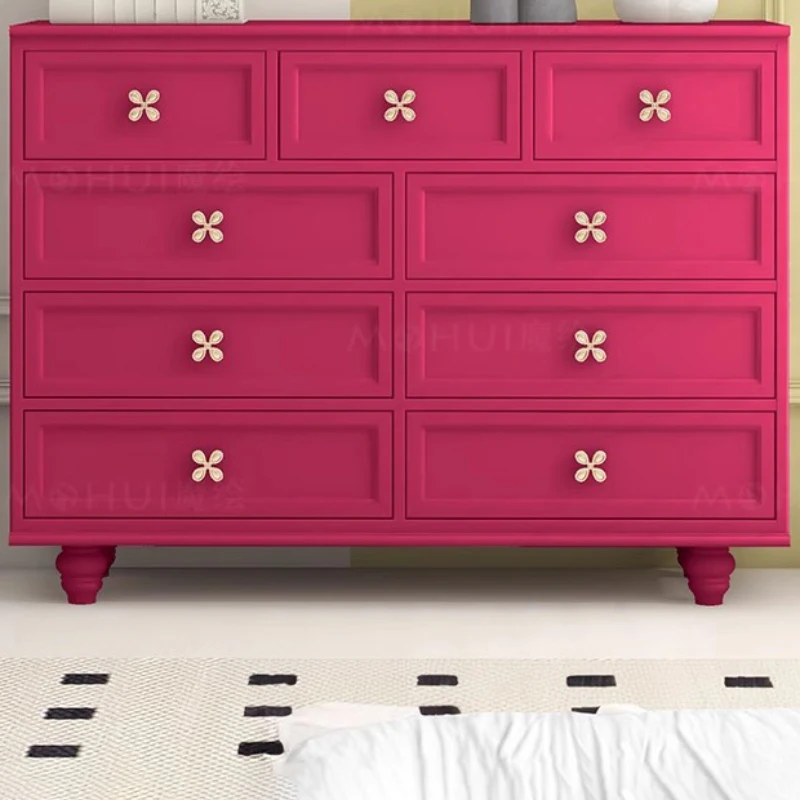 9 Drawers Vintage Pink Living Room Cabinets Storage Master Bedroom Bedside Cabinet  Entrance Furniture Buffet Dresser Modular