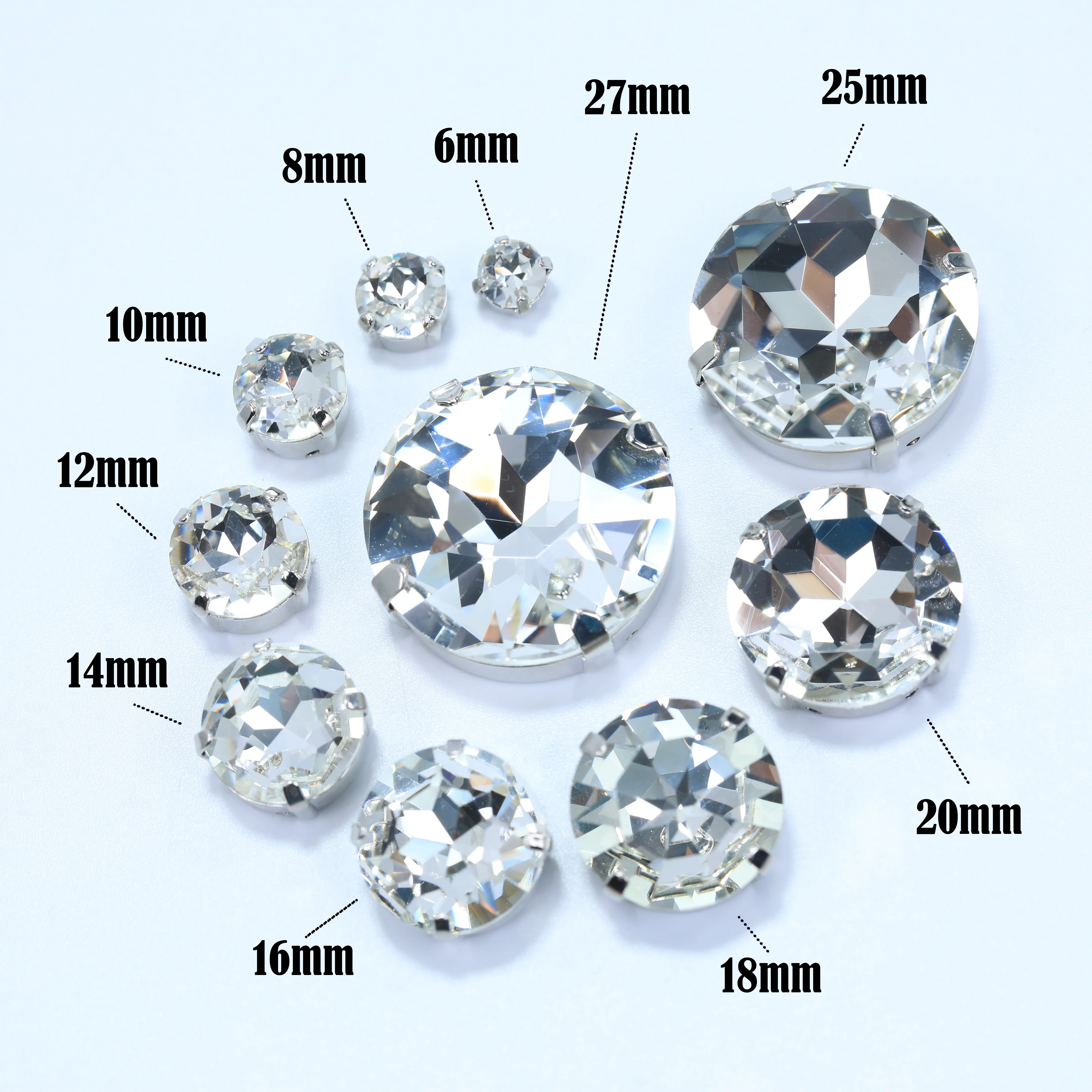 27mm Large GemFlower Claw Rhinestones Sew On Crystal Rhinestone Strass Silver Gold Base for Bridal Costume Shoes Wholesale