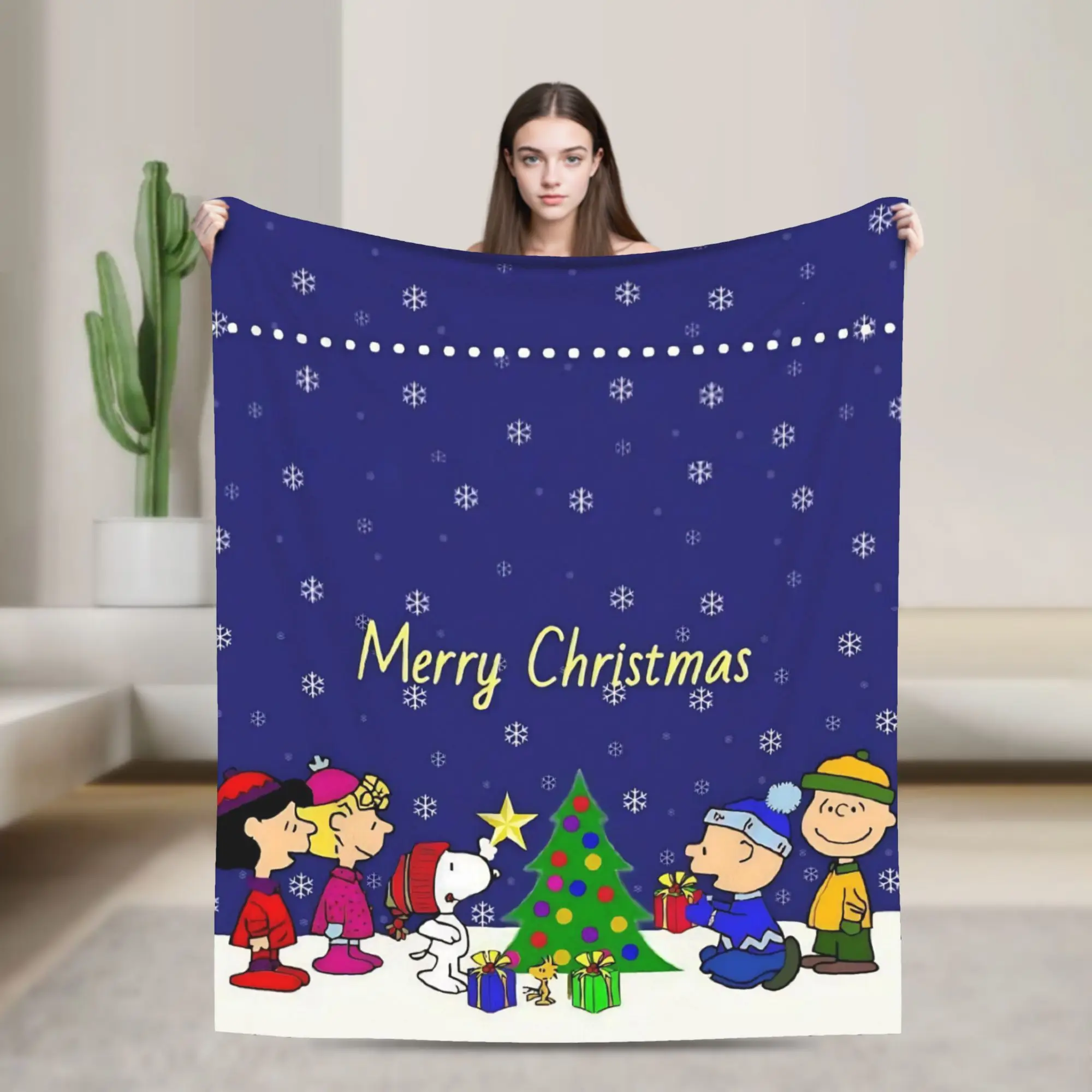 S-Snoopys Xmas Christmas Tree Blankets  Flannel Vintage Soft Throw Blankets for Chair Covering Sofa Textile Decor