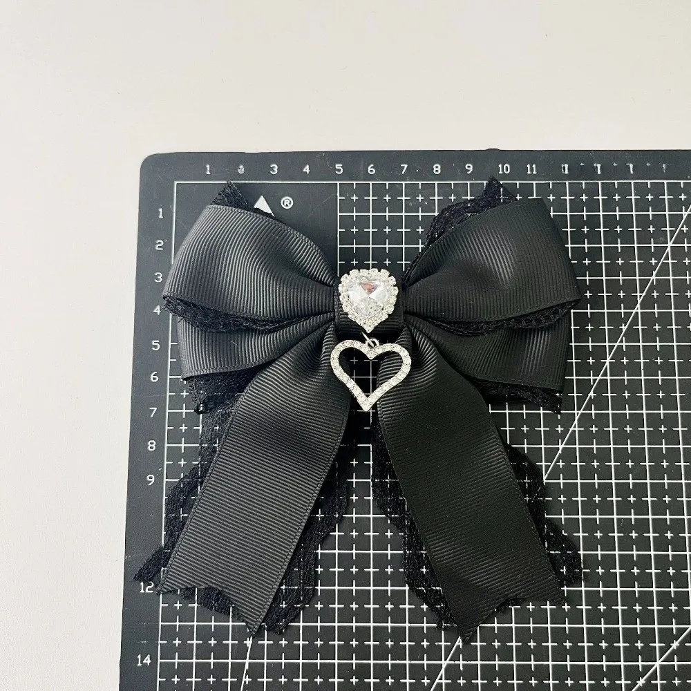 Rhinestone Crystal Ribbon Bow Brooch Polyester Memorial Black Jewelry Necktie Vintage Cravat Bowtie For Funerals and Mourning
