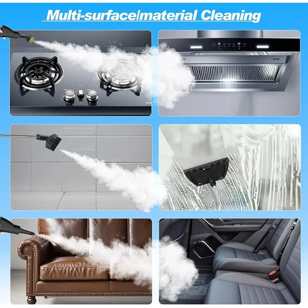 Handheld Steam Cleaner High-Temperature Portable Steamer Multi-Purpose Home Auto Detailing Includes Accessories Rapid Heating
