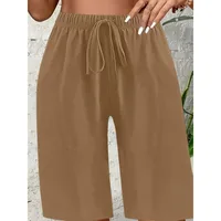 Plus Size 1XL-5XL Women's Fashionable Elastic Waistband Drawstring Loose Casual Comfortable Cropped Pants - Image 3