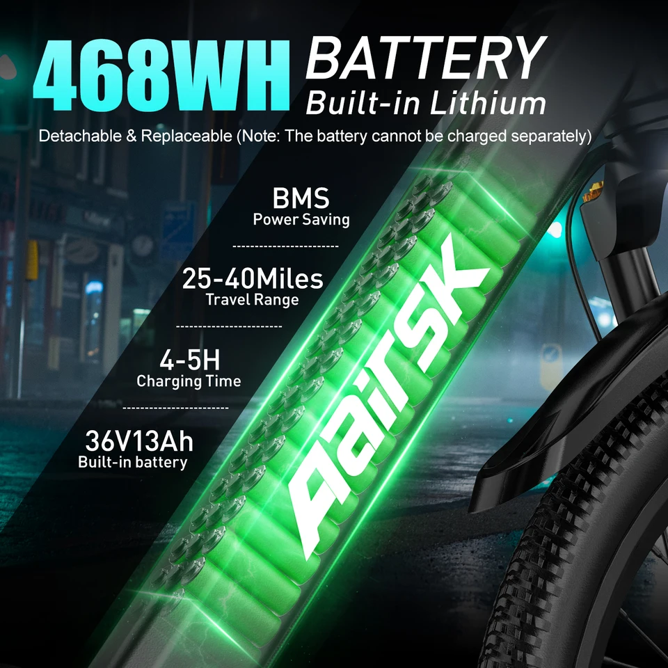 GT300 26 Inch Adults Electric Mountain Bike Ebike, 748W Peak 400W Rated Motor, 22MPH Max Speed, 36V 10Ah Removable Lithium Battery, Shimano 7‑Speed Gears, Lockable Front Shock Absorber Dual Disc Brake for Commuter Off‑Road Riding image 6