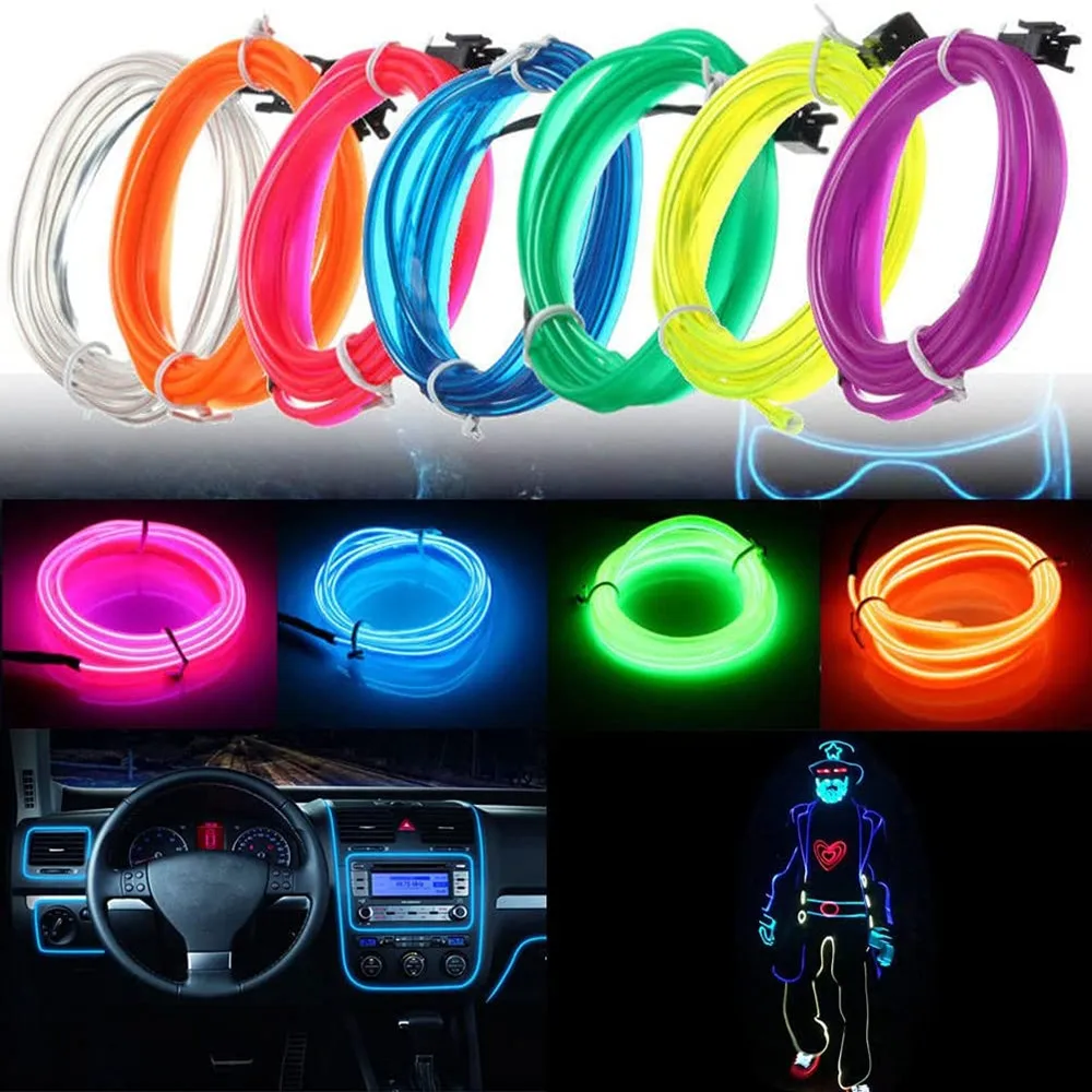 3M Car Interior Led Decorative Lamp EL Wiring Neon Strip For Auto DIY Flexible Ambient Light USB Party Atmosphere Diode