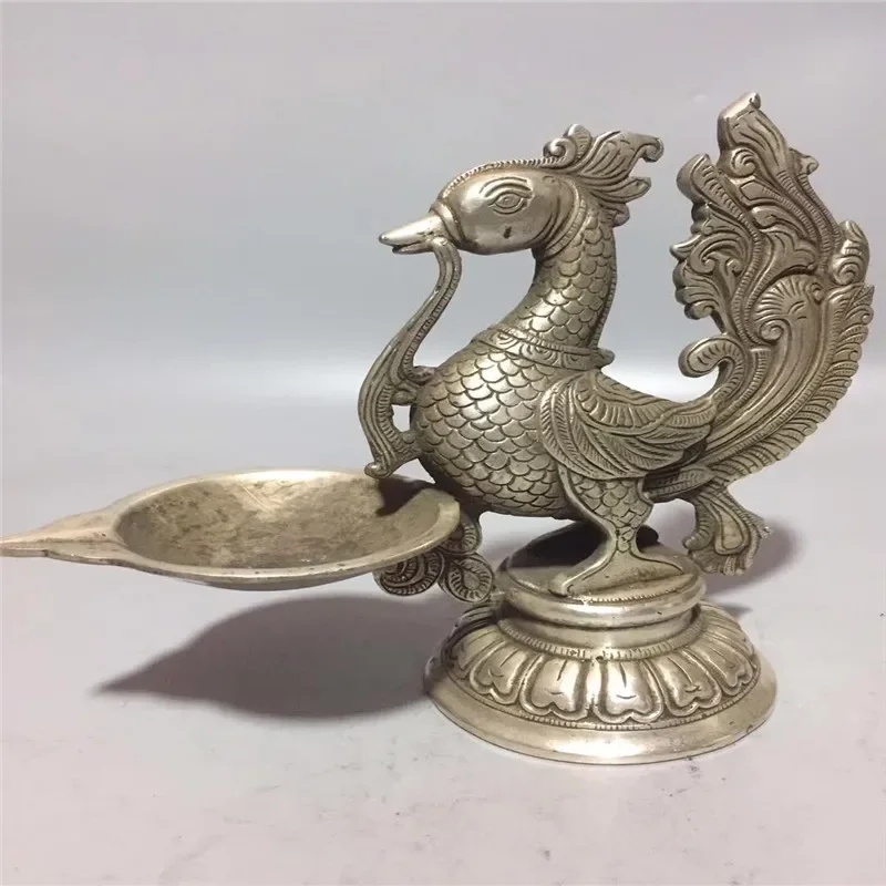 

Chinese Bronze Carving Tibet Silver Phoenix Candlestick Animal Statue Candlestick Fengshui Decoration Auspicious Gift