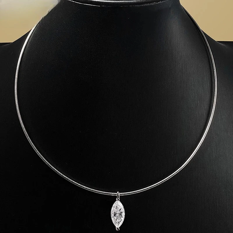 

3CT 7*14MM Marquise Cut Moissanite Necklace for Women Solitaire Pendant Sparkling Chain Lab Diamond Pure 925 Jewelry