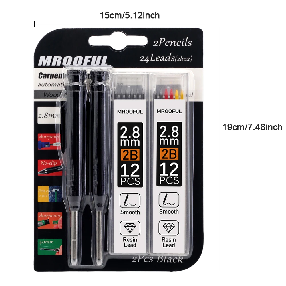 2.8mm Carpenter Mechanical Pencil Card Set Built In Pencil Sharpener with 2box Leads Woodworking Marking Drawing Tools