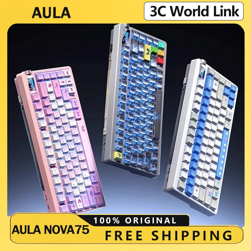 

Aula NOVA75 MAX Mechanical Keyboard with 1.14 Inch Screen 10000mAh Bluetooth Wireless Gaming Keyboard Metal Knob Gasket Hot Swap