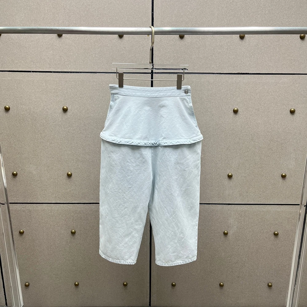 

Cotton Y2K Women's Jeans Vintage Washed Casual Straight Leg Seven Pants for Early Autumn Fashion Splicing Design