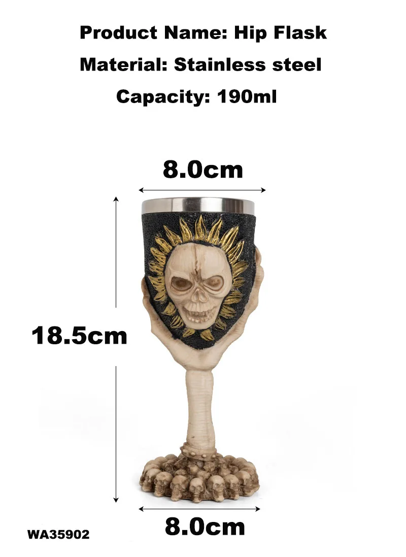 3D Stereoscopic Medieval Cranio Wine Glass Resin Stainless Steel Liner Retro Red Wine Glass Whisky Goblet Skull Cup