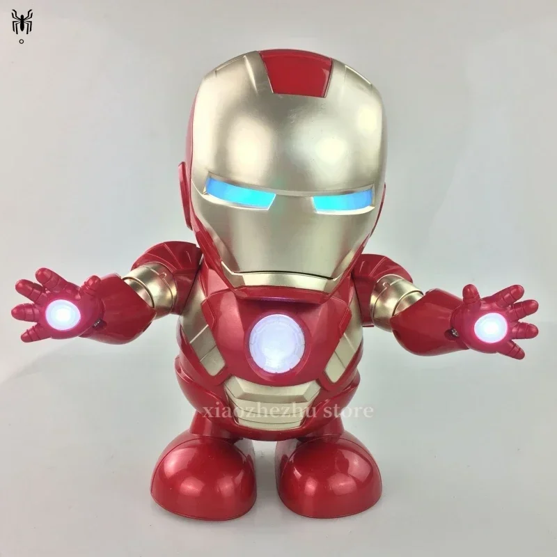 19cm Marvel Iron Man Dance Anime Action Figures Sing Sound Led Spiderman Avengers Ironman Super Heros Toy Children Gift Robot