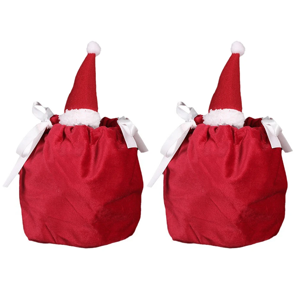 

2 Pcs Candy Bags Christmas Gift Holiday Goodie Snack Drawstring Pouch Storage Wrapping Red