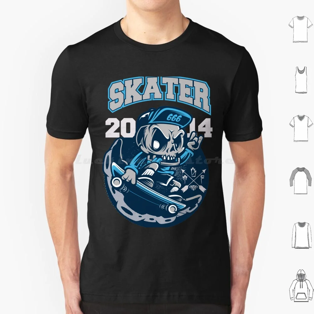 Skull Skater T Shirt 6xl Cotton Cool Tee Logo Sign Geek New Recent Funny Vector Color Dark Black White Vibrant Portrait Vintage