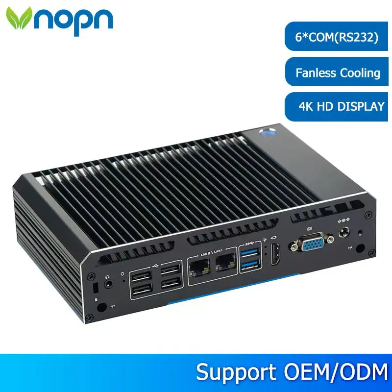 VNOPN  Fanless Mini PC Windows 10 Intel i3 6006U 6xCOM 2xHDMI 2xLAN  WiFi  4G LTE Windows Linux