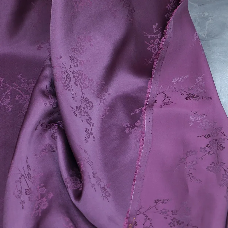 New Chinese-style Sangbo satin plum blossom pattern jacquard silk blended fabric for women's cheongsam and shirt