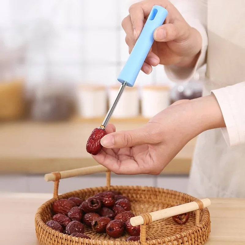 1 قطعة فاكهة من الفولاذ المقاوم للصدأ أخذ العينات الحمراء الكرز الكمثرى أخذ العينات الجوفية الفاكهة البذور الأساسية مزيل سكين الفاكهة الخضار أدوات