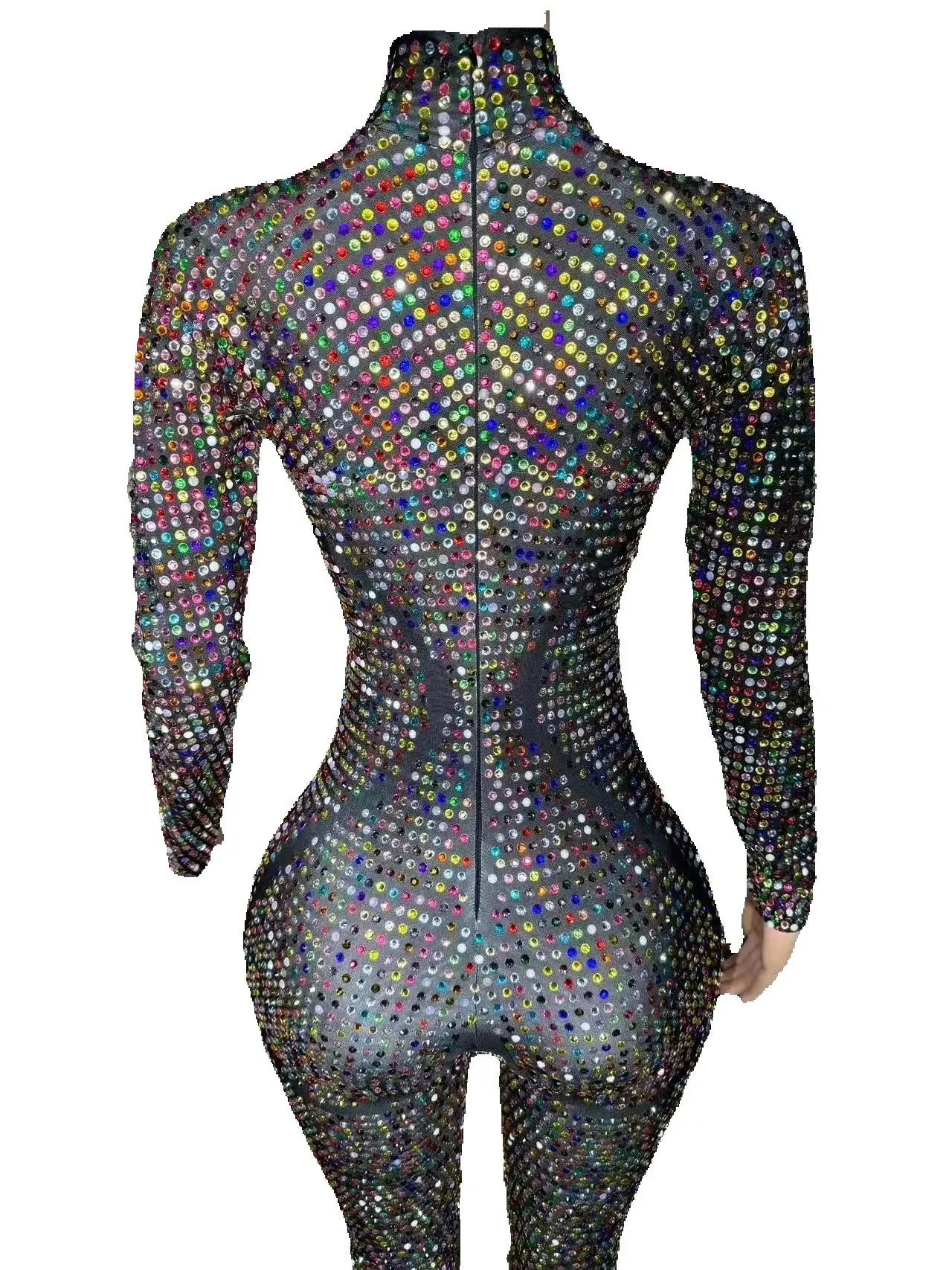 ZD exy manches longues voir à travers les barboteuses en cristal une pièce body strip-teaseuse danseuse exotique justaucorps femmes fête strass