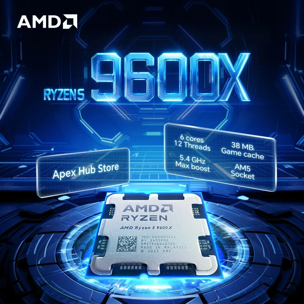 

NEW AMD Ryzen 5 9600X 6-Core 12-Thread AM5 Applicable to B650 5.4GHz 65W 4NM L3=32M R5 9600X Gaming Processor DDR5 No Fan