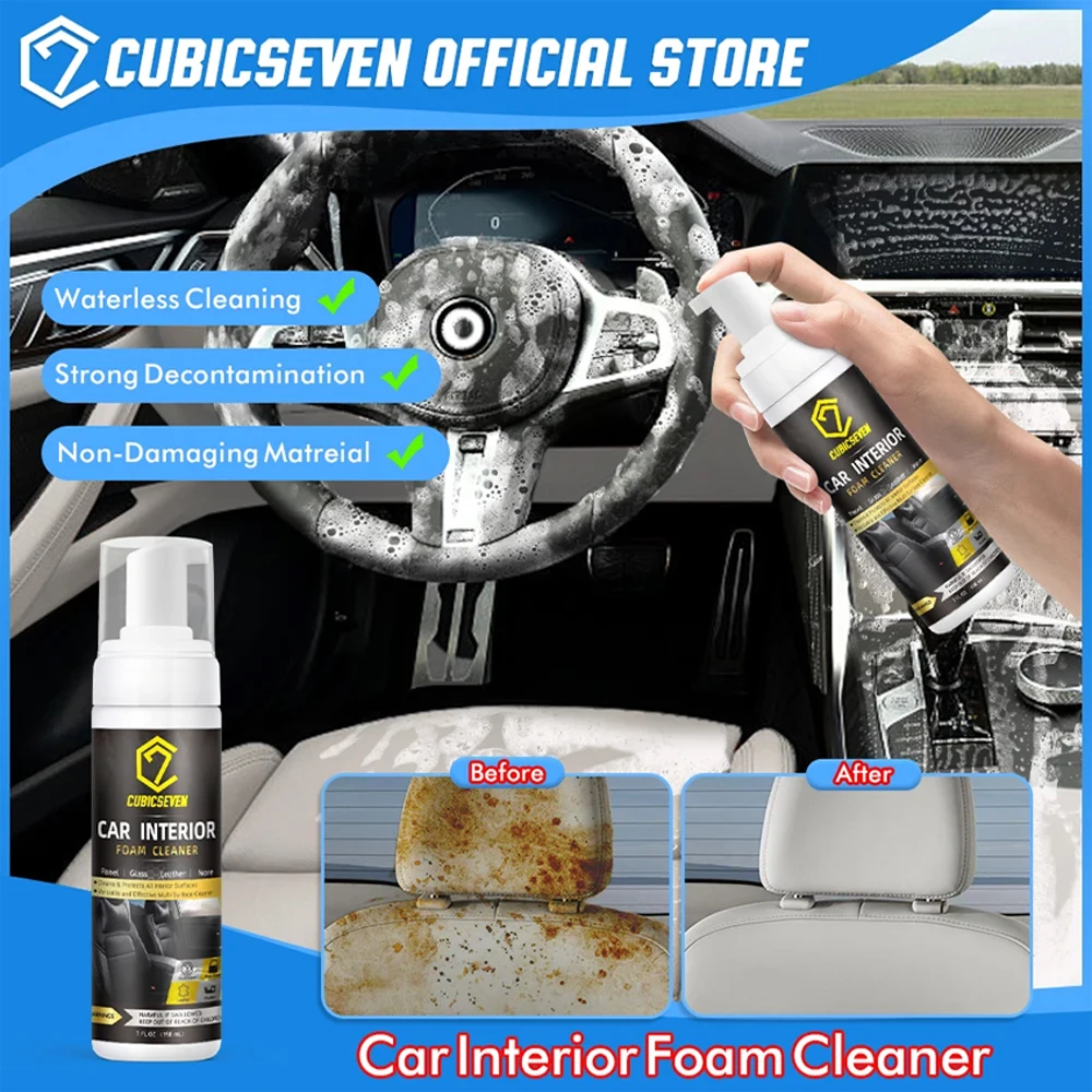 Cubicseven 198ml Car Foam Cleaner Multipurpose Car Leather Seat Interior Rust Remover Home Wash Maintenance Surface Foam Spray