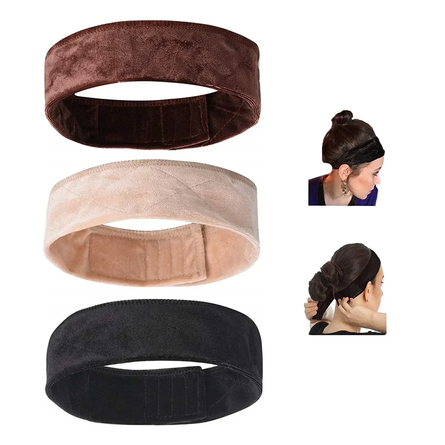 5Pcs Flexible Velvet Wig Grip Scarf Comfort Head Band Adjustable Fastern Wig Beige ,Brown,Black,Green Hair Accessories For Women