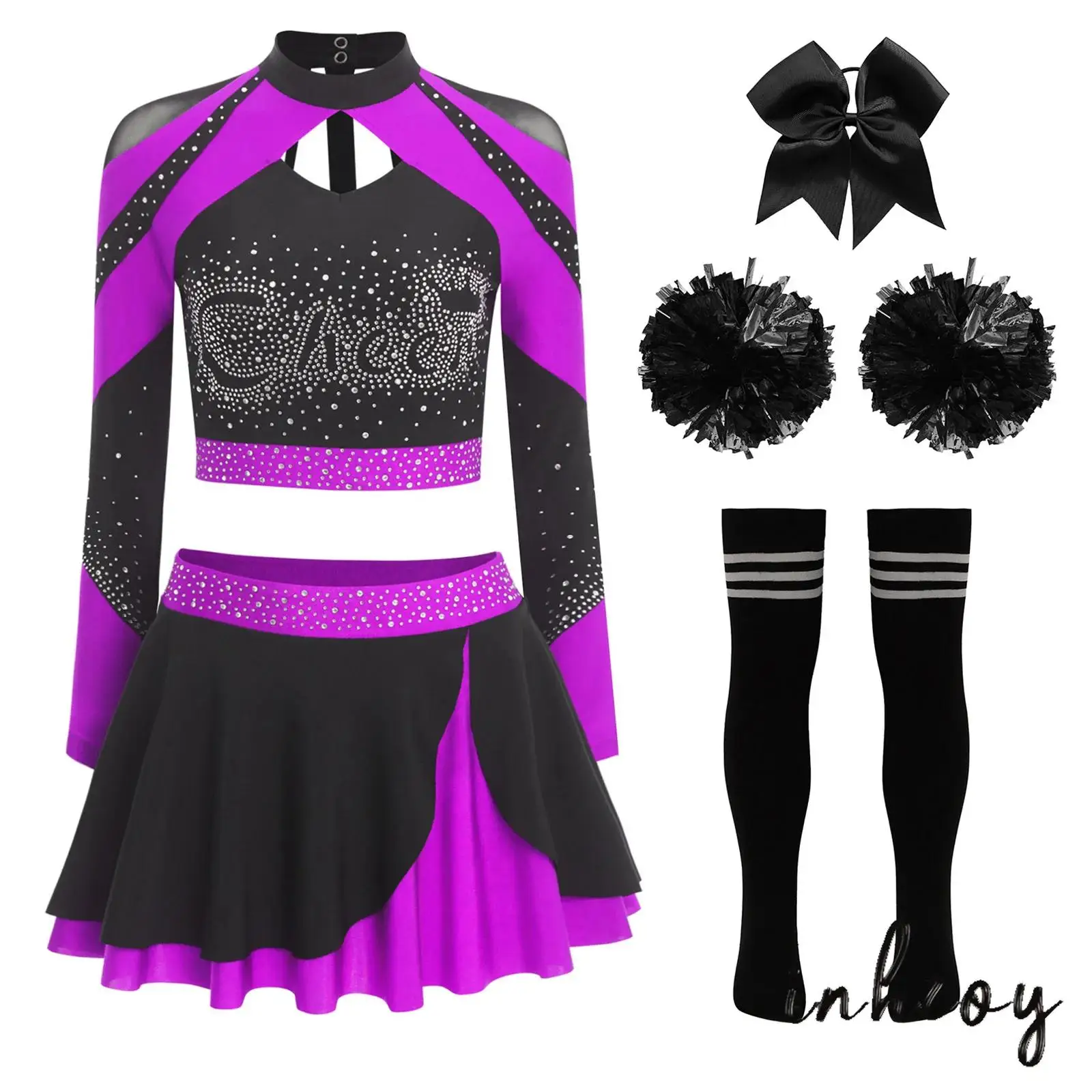 المرأة التشجيع الزي الرسمي الراين المحاصيل الأعلى غير النظامية هيم تنورة قصيرة تخزين القوس مجموعة لحدث الاحتفال الحرم الجامعي