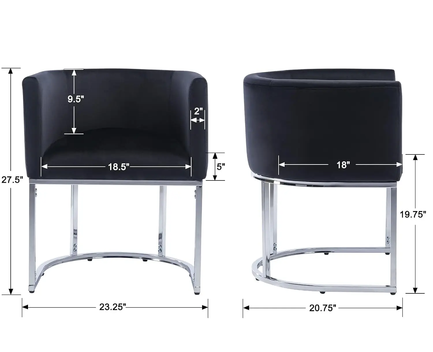 Barrel Dining Chairs Set 2, Velvet Armchairs with Chrome Frame, 18.5