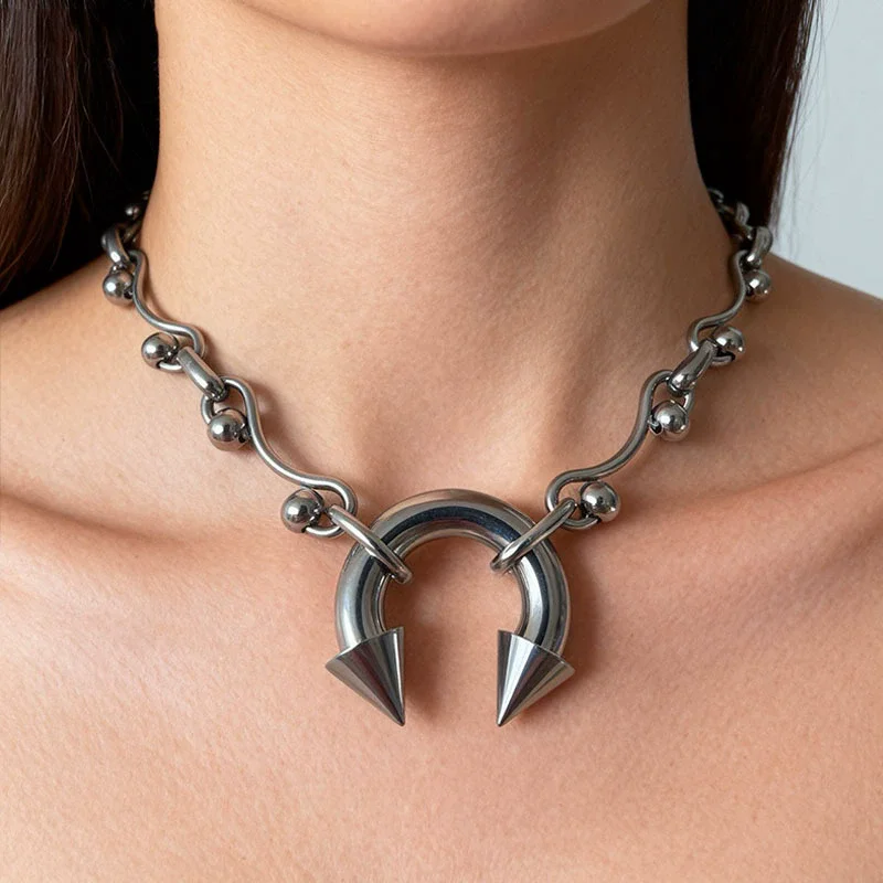 New Nose Clip Pendant All-Stainless Steel Necklace Nightclub Sexy Geometric Nose Clip Collarbone Neck Chain Women's Necklace