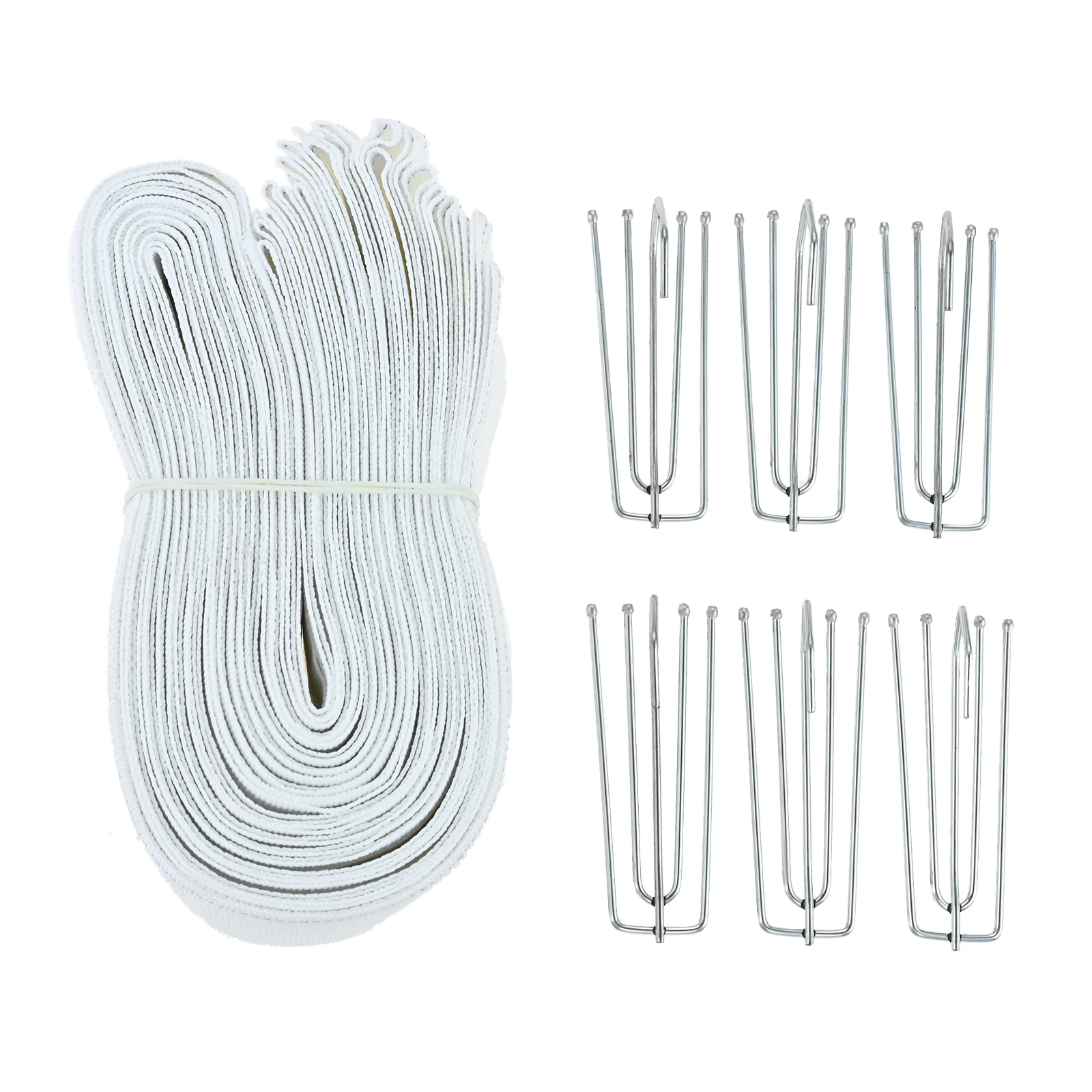 10M Curtain Pleat Tape with 50Pcs Stainless Steel Hooks 4 Prongs Pinch Pleat Curtains Tapes and Hooks for Making Pleated Curtain