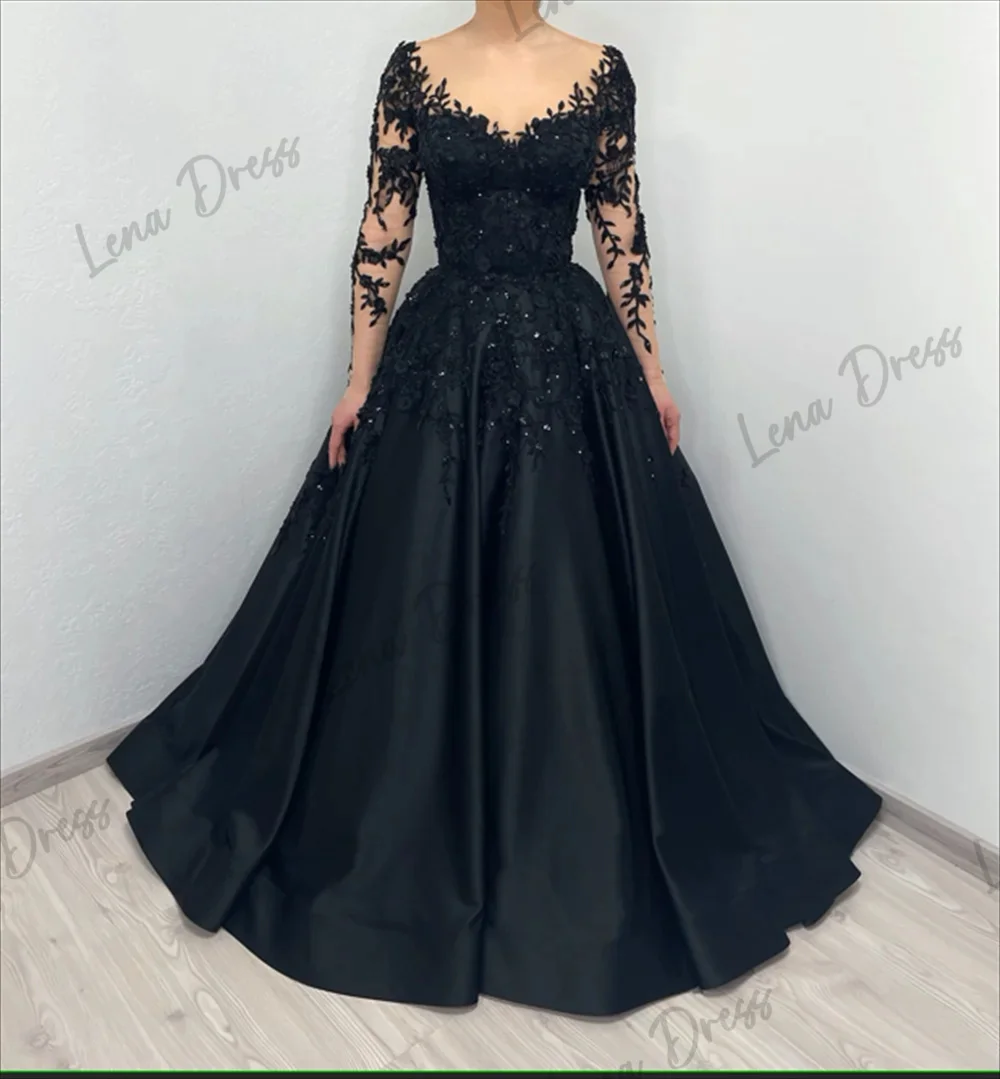 Lena Embroidered Lace Heavy Evening Dresses 2024 Luxury Black Ladies Dresses for Special Occasions A Line Long Skirt Gala Dress