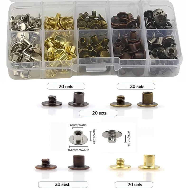 100sets Chicago Screw Metal Nail Stud Post Binding Rivet for Leather Studs Belt Bag Strap Wallet Luggage Web Photo Album