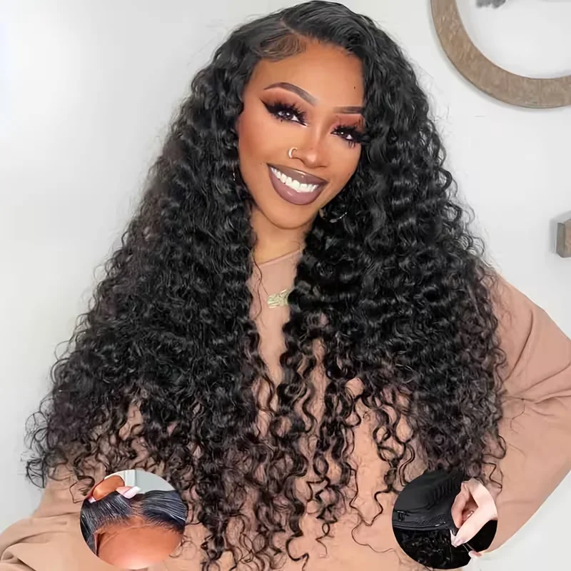 

Deep Wave Wear And Go Glueless Wigs Human Hair 100% 6x4 7x5 Pre-Cut Pre-Plucked Lace Closure Glueless Curly Wigs For Black Women