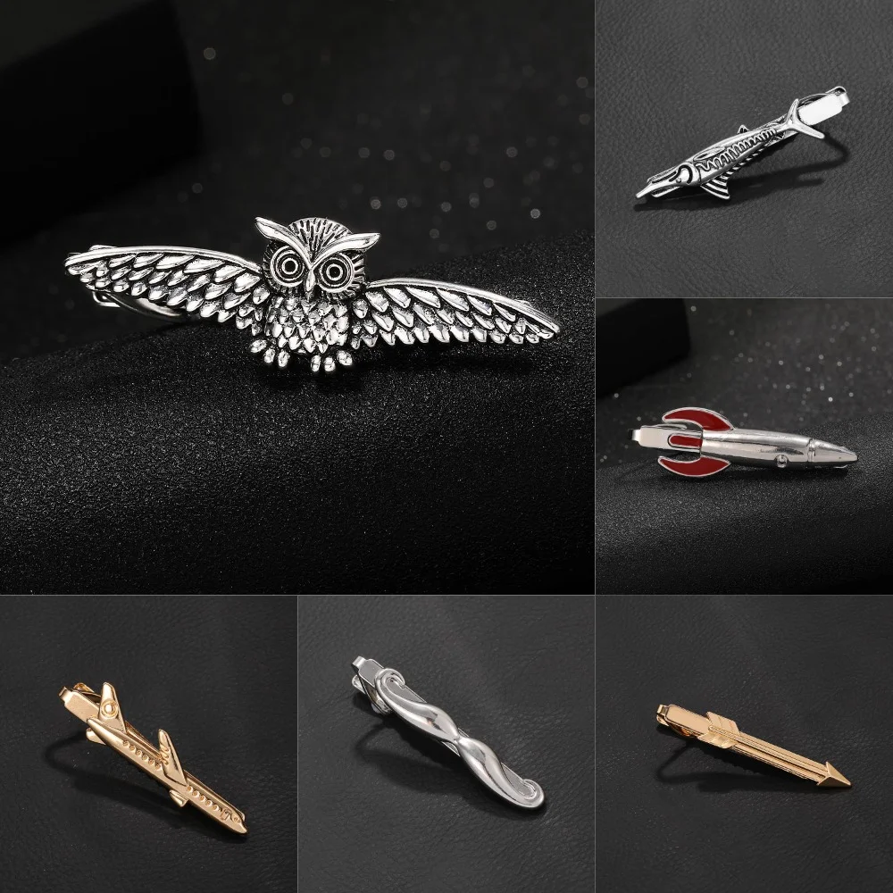 New Arrival Personality Mens Tie Clip With Plane Beard Rocket Owl Arrow Swordfish Shaped