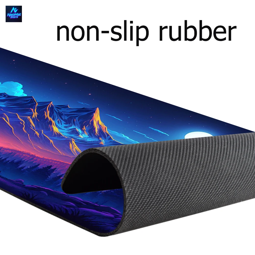 Mousepad Starry Night Mountain Mouse Pad Moon Desk Mat Blue Purple Neon Digital Art Landscape Scenic Nature 800x300mm Extended Desktop Home Study Table Decor Rubber Base