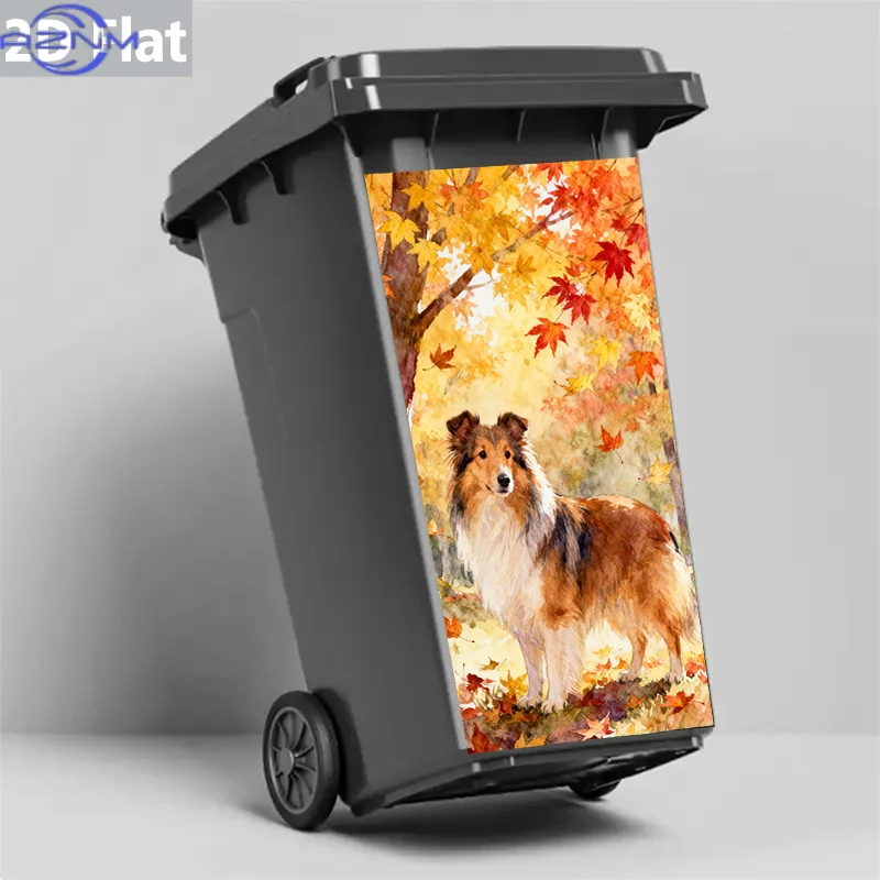 1pc Autumn-Fall Colored Leaves and Shetland Sheepdog Design, Waterproof Removable PVC Stickers for Trash Cans, Wall Decals, Ho
