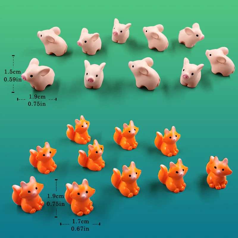 20Pcs Frog Turtle Fish Elephant Squirrel Fox Rabbit Sheep Pig Cat Snake Figurine Miniature Fairy Garden Decoration Accessories