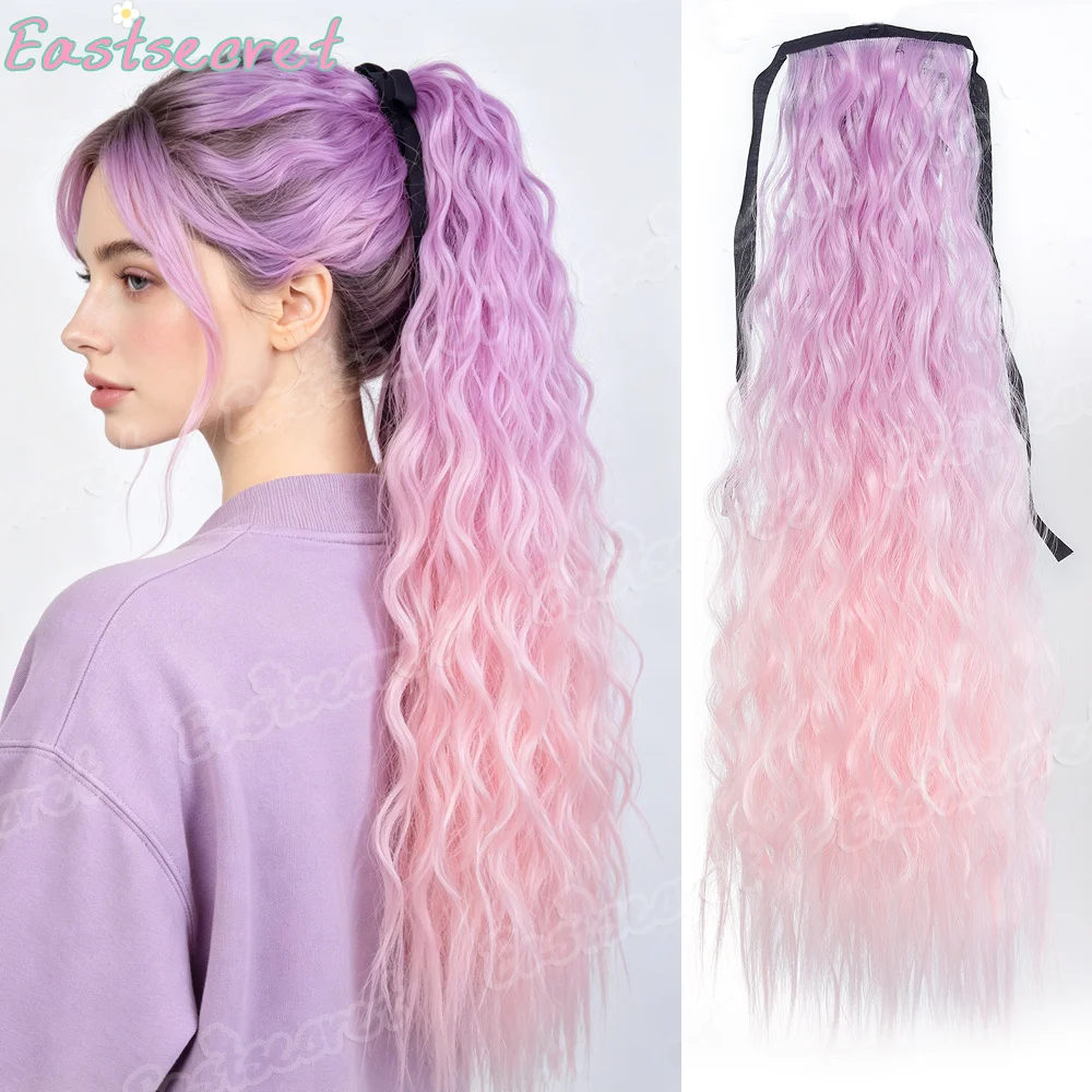 

EAST 22Inch Synthetic Long Gradient Pink Curly lace-up Style Ponytail Hair Extensions Natural Hairpiece Accessories for Women
