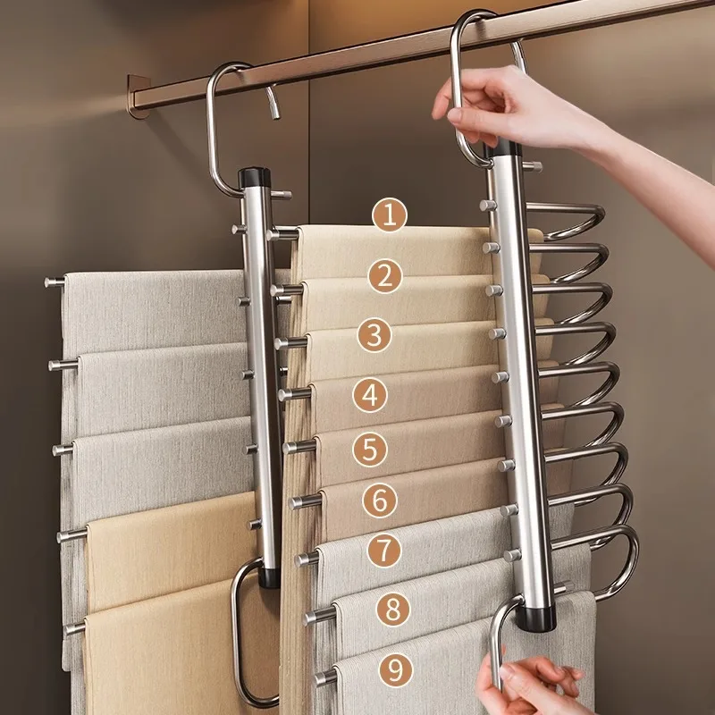 Foldable Magic Pants Hangers Multi-functional Trousers Hanger Stainless Steel Space Saving Clothes Rack Organizer For Wardrobe