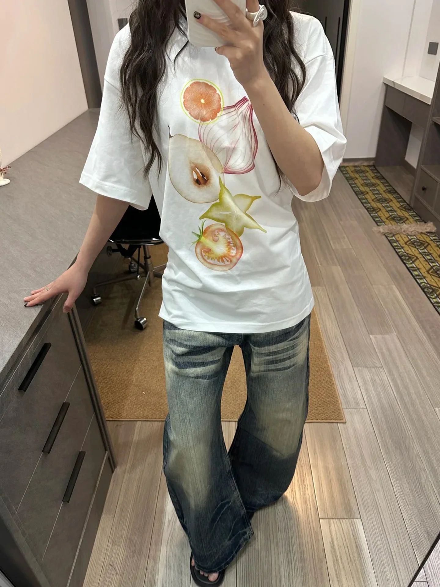 

Slimming High-Waisted Wide-Leg Denim Jeans Women's Vintage Washed Narrow Style Summer New Arrival Street Style Jeans