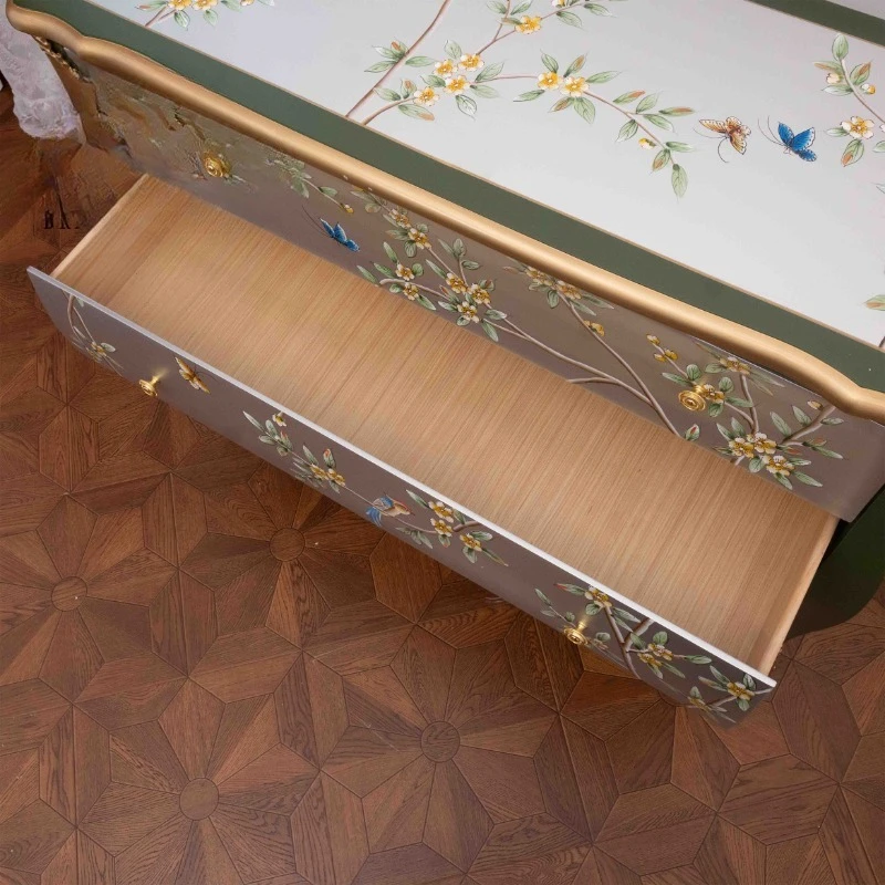 French design retro solid wood cabinets hand painted new entrance wardrobe living room home locker with 2 drawers