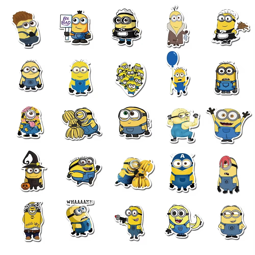 Desenhos animados The Minions Graffiti adesivos, DIY, carro, bagagem, laptop, skate, presente, jornal, brinquedos, atacado, 50pcs