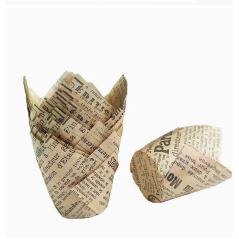 High Temperature Resistant Tulip Muffin Paper Cups, Anti-Oil Disposable Flame Shape Baking Liners, Oven & Air Fryer Safe Paper W