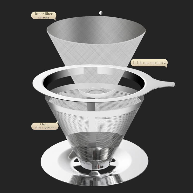 Double Layer Coffee Filter 304 Stainless Steel Reusable Holder Pour Over Coffees Dripper Mesh Coffee Filter Coffee Accessories
