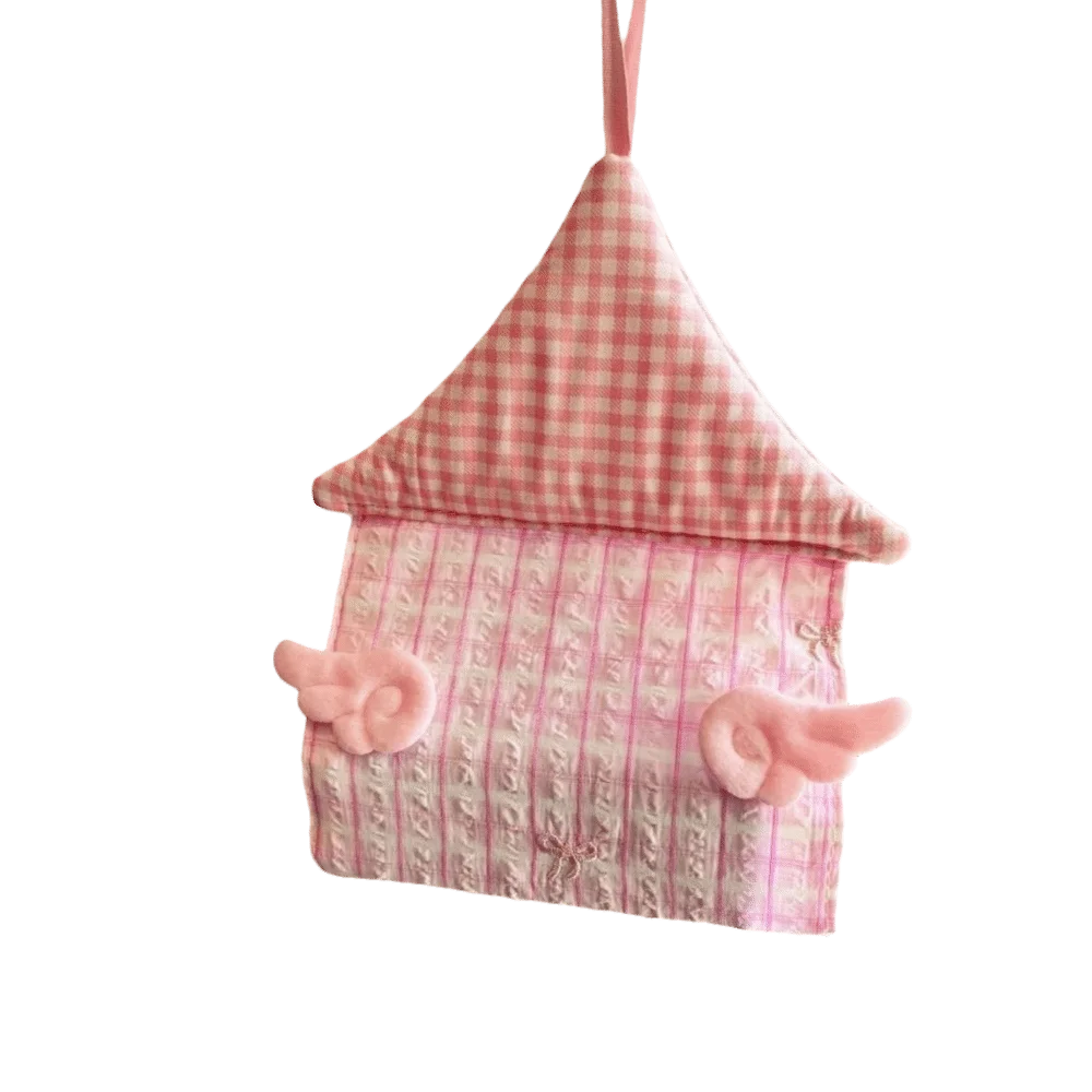 

Modern House Shaped Hanging Tissue Holder Wings Soft Tissue Box Cover Stripe Grid Storage Organizer Napkin Holder Living Room