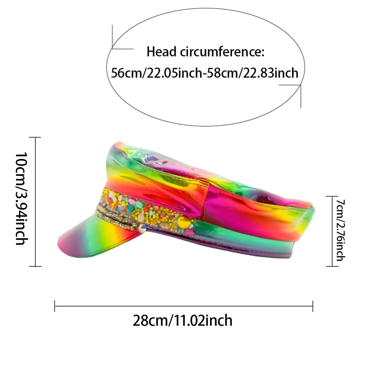 HongLuan  Laser Leather Captain Hat Rhinestone & Military Caps for Woman, Rave Festivals Accessories ＆ Party Cap Man Cosplay Fem