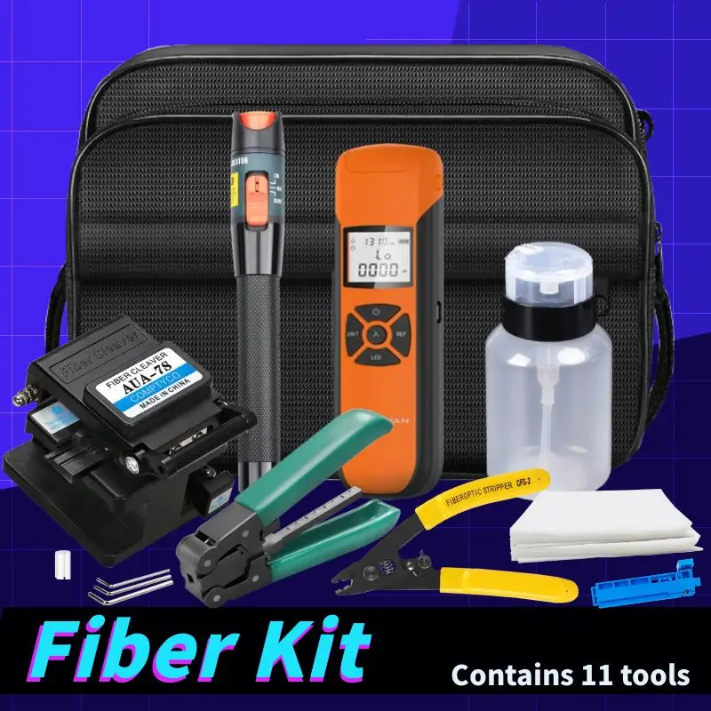 

15pcs/Set FTTH Fiber Optic Tool Kit with Fiber Cleaver -70~+3dBm Optical Power Meter Visual Fault Locator 5km Free Shipping