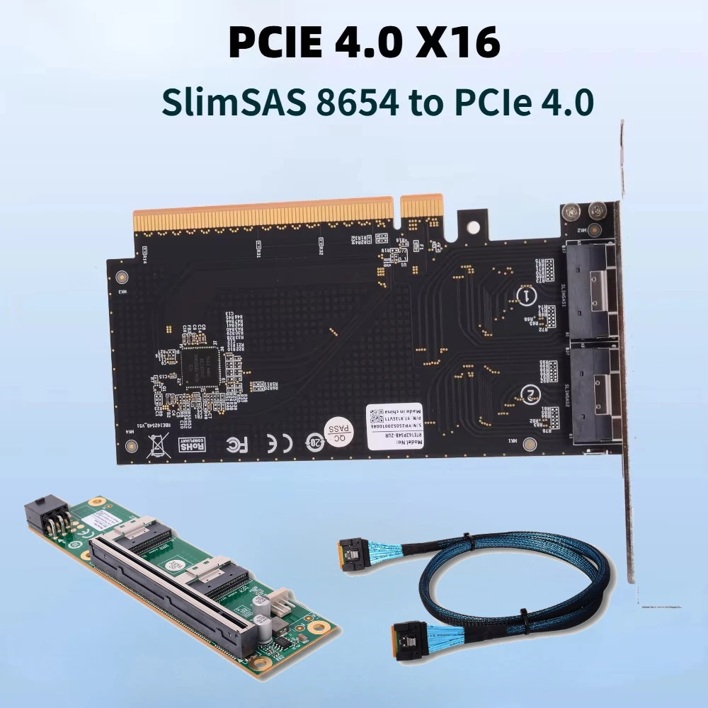 PCI-E 4.0 16X To Dual SlimSAS SFF-8654 8i Board Motherboard MCIO Split Card Kit Server Single Slot GPU External Expansion X8/X16