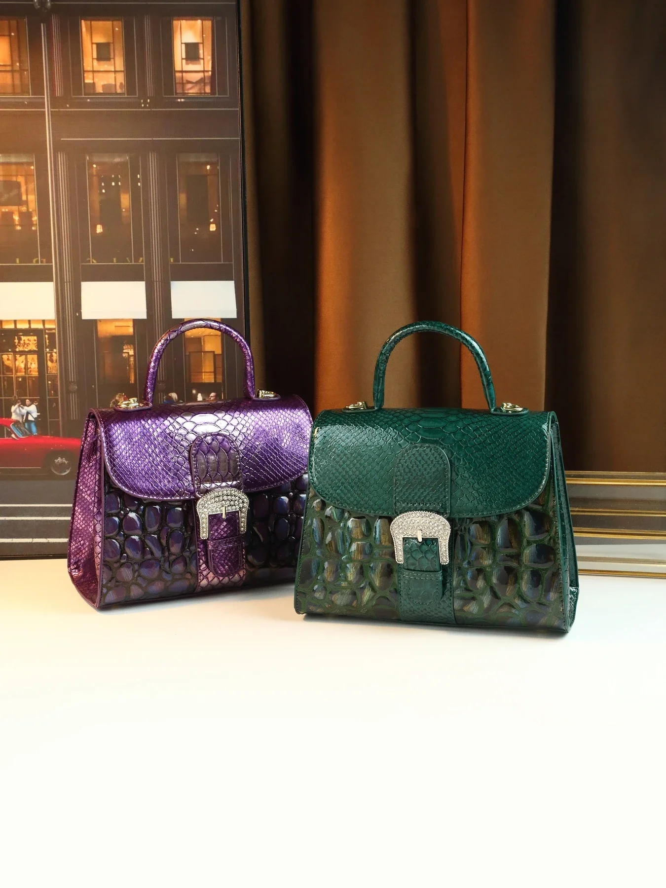 

With diamond hardware design women's bag commuter bag colorful stone pattern handbag women's 2025 new fashion