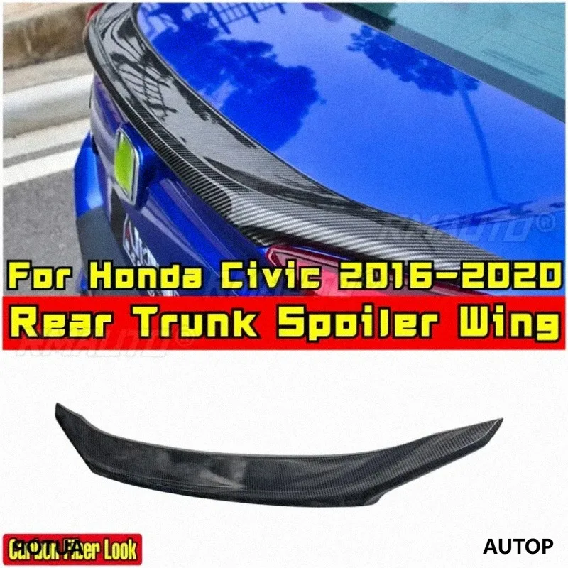 Civic Car Rear Spoiler Carbon Fiber Look Sport Style Rear Trunk Wing Body Kit for Honda Civic 10th Gen 2016-2020 Car Accessories